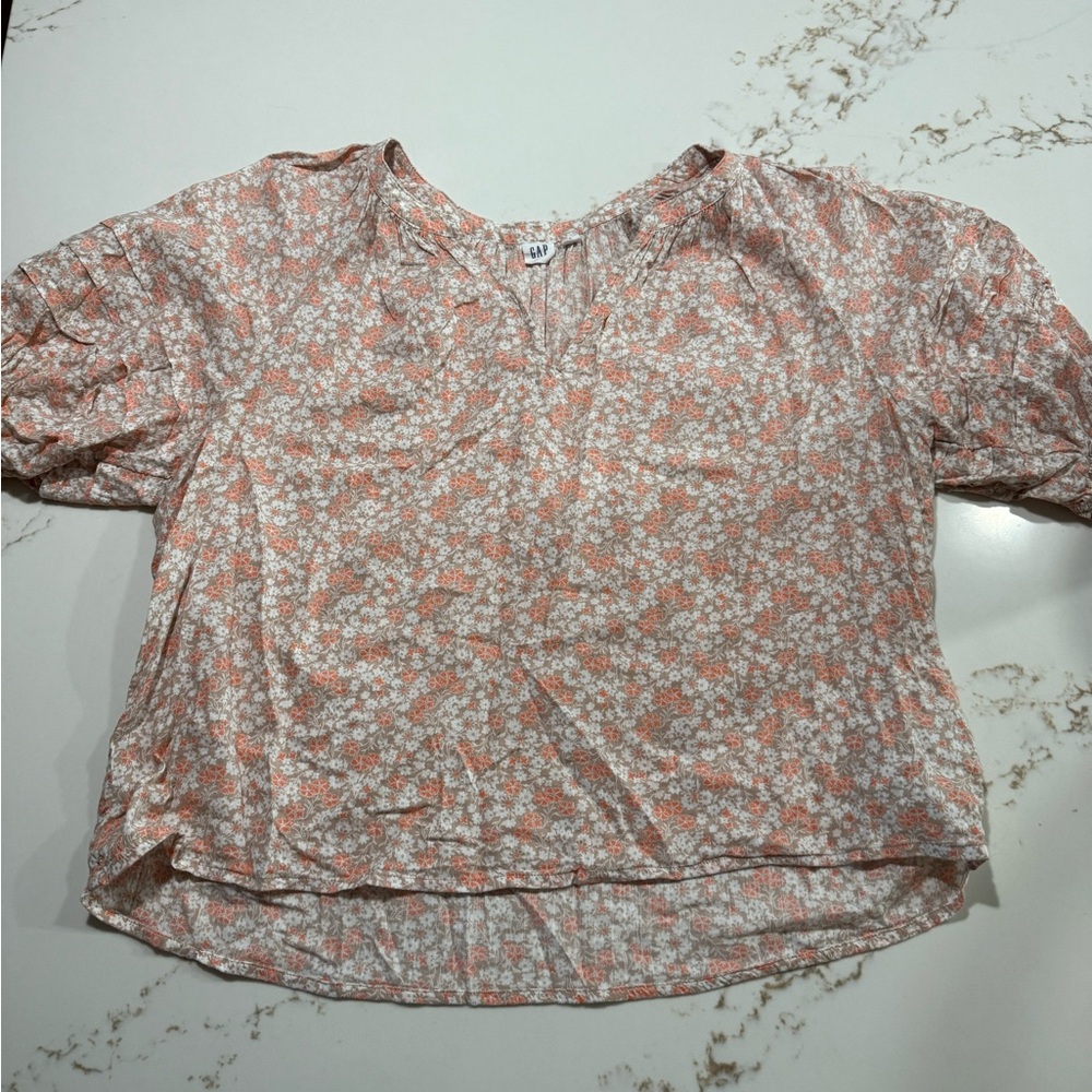 GAP orange and White Floral Blouse